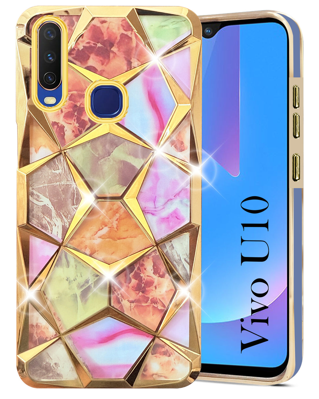 For Vivo U10 Back Cover Case (Dual Design Glitter Sparkle and Detachable Diamond Print Case | Soft and Flexible)