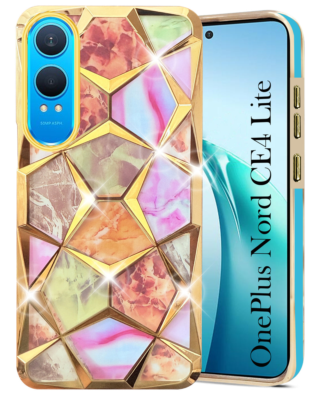 For OnePlus Nord CE 4 Lite Back Cover Case ( Dual Design Glitter Sparkle and Detachable Diamond Print Case | Soft and Flexible)