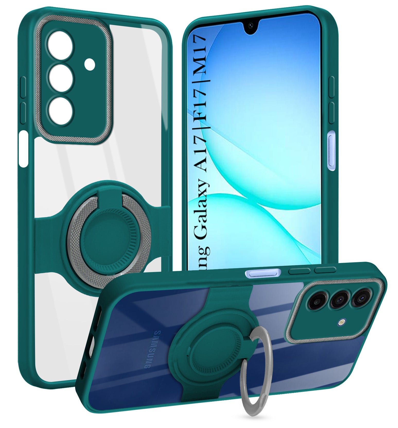 For Samsung Galaxy A17 | Samsung F17 | Samsung M17 5G Back Cover Case with stand (Built-in Ring Holder Kickstand | Lifetime Anti Yellow | Camera Protection)