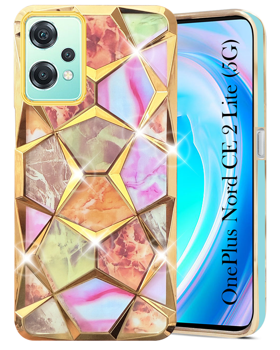For OnePlus Nord CE 2 Lite Back Cover Case ( Dual Design Glitter Sparkle and Detachable Diamond Print Case | Soft and Flexible)