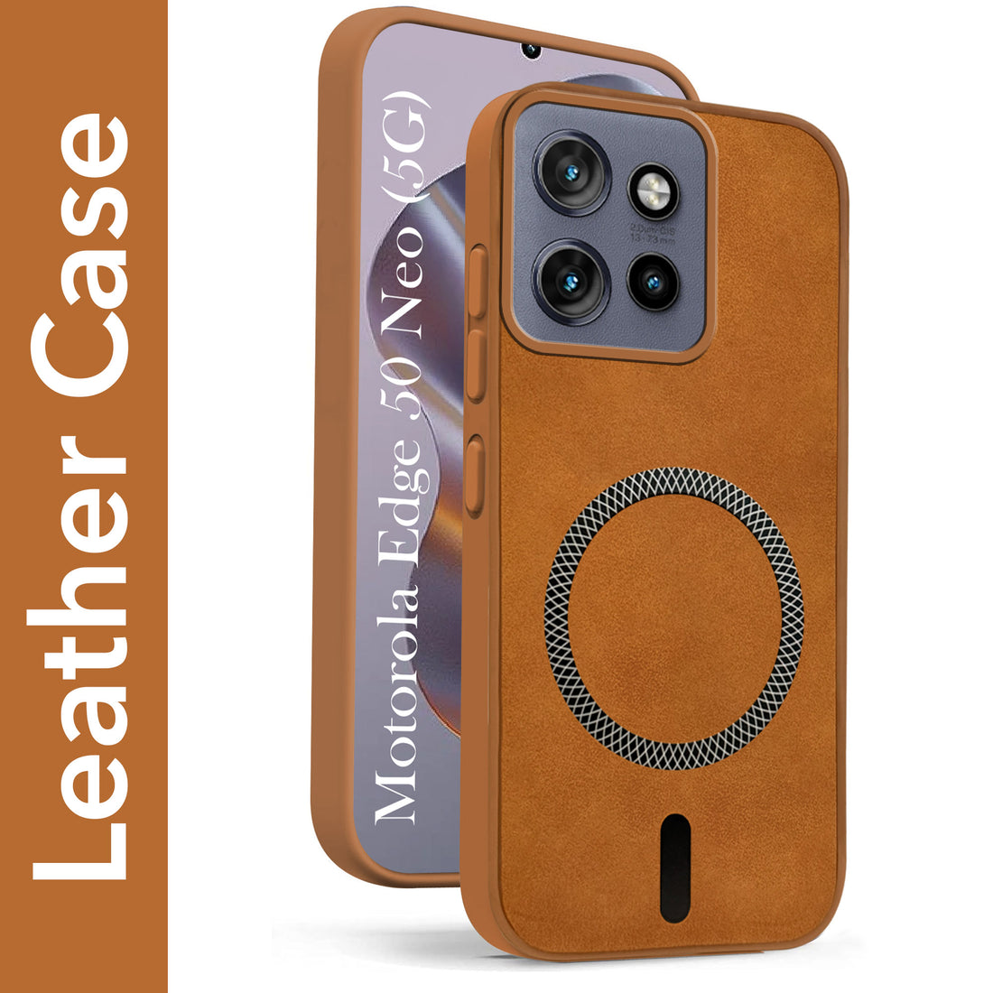 For Motorola Moto Edge 50 Neo Back Cover Case Leather Finish(MagSafe Compatible Wireless Charging | Soft Touch | Camera Bump Protection)