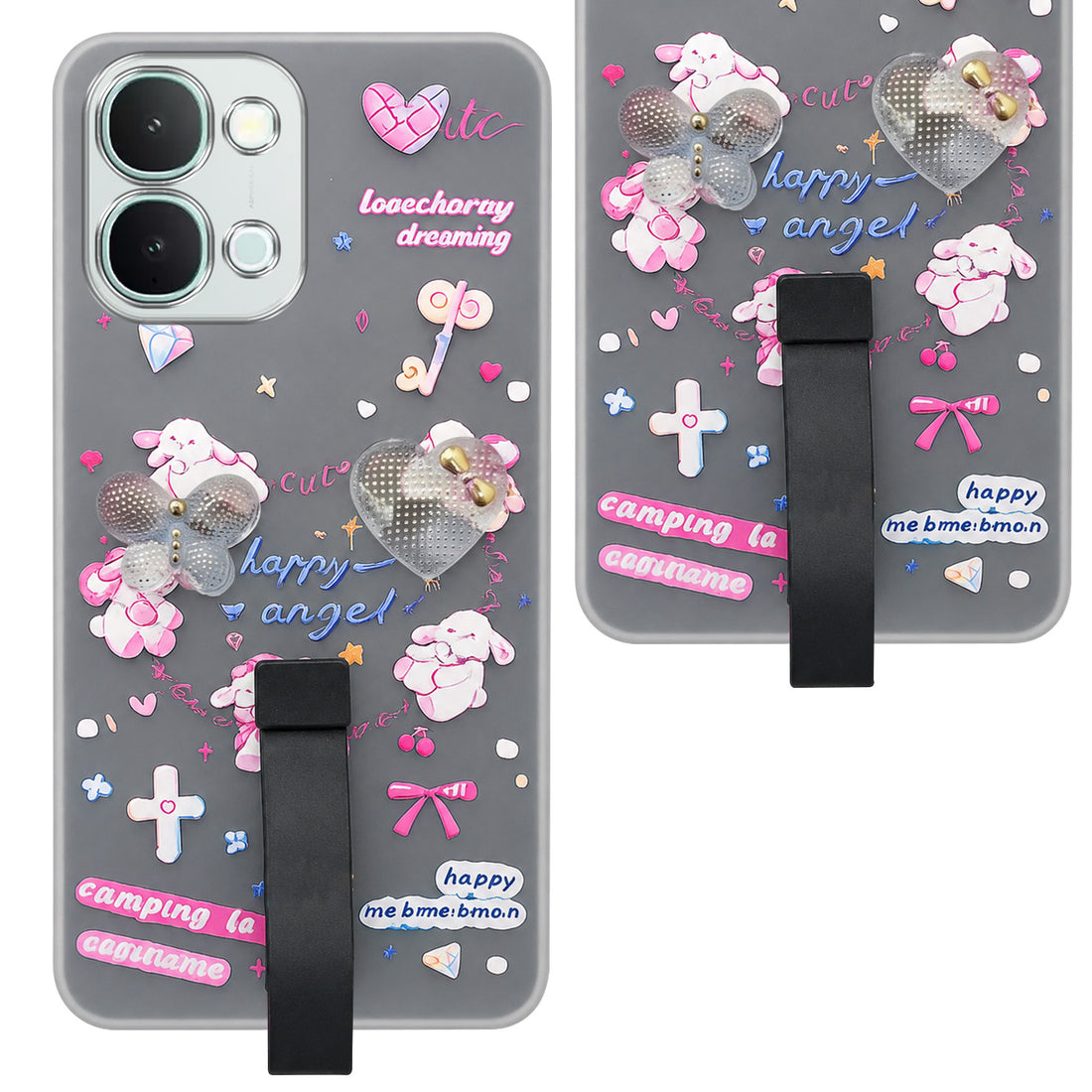 For iQOO Z11x 5G Back Cover Case (3D Cute Heart Strap Holder | Camera Protection | Designer Girls Print)