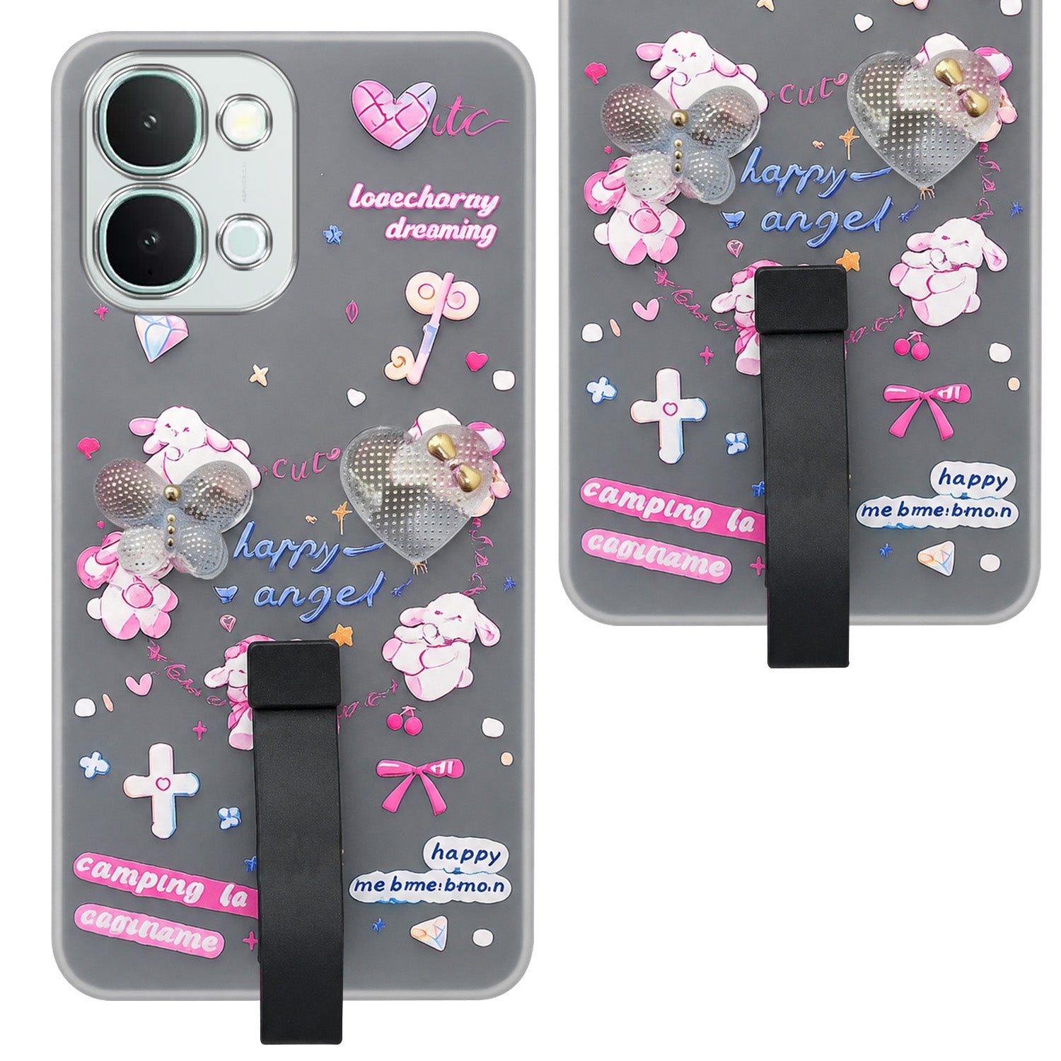 For iQOO Z11x 5G Back Cover Case (3D Cute Heart Strap Holder | Camera Protection | Designer Girls Print)