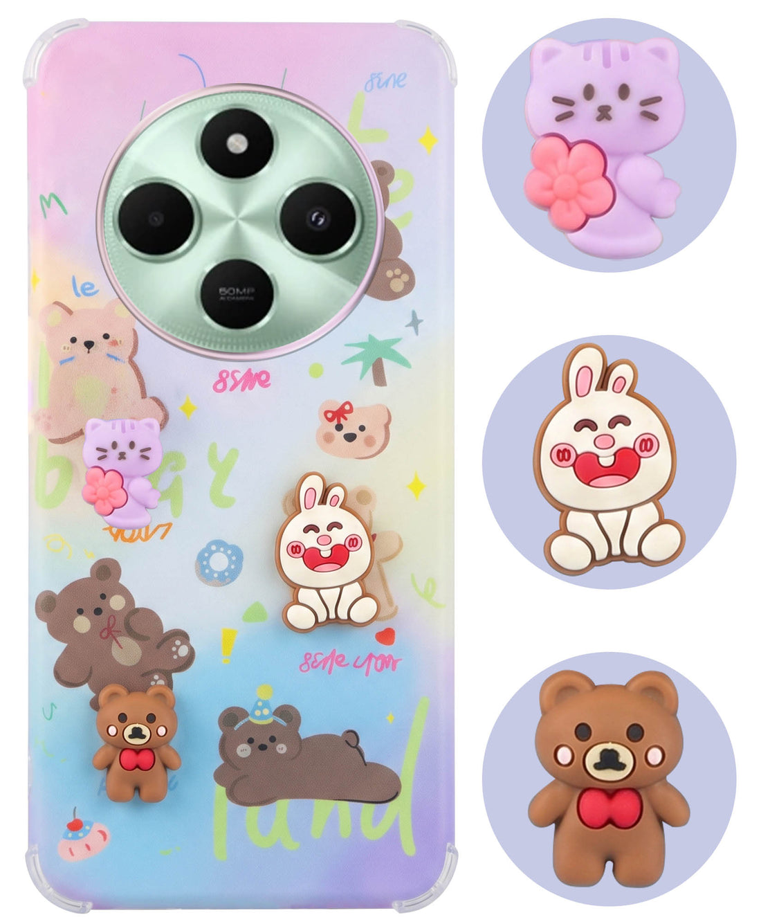 For Poco C75 | Poco M7 Back Cover Case (3D Cute Cartoons | Hard Back Side Soft | Matte Premium Finish | HD Printing)