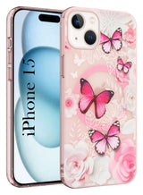 For Apple iPhone 15 Back Cover Case (Cute Floral Design | Flower Print for Girls | MagSafe Compatible Wireless Charging)