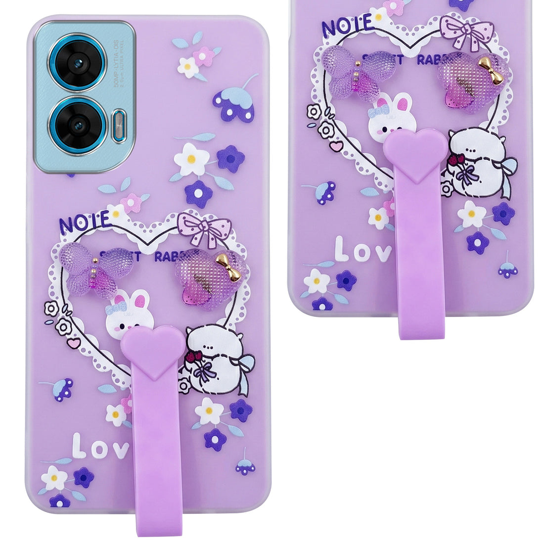For Motorola Moto G96 Back Cover Case (3D Cute Heart Strap Holder | Camera Protection | Designer Girls Print)