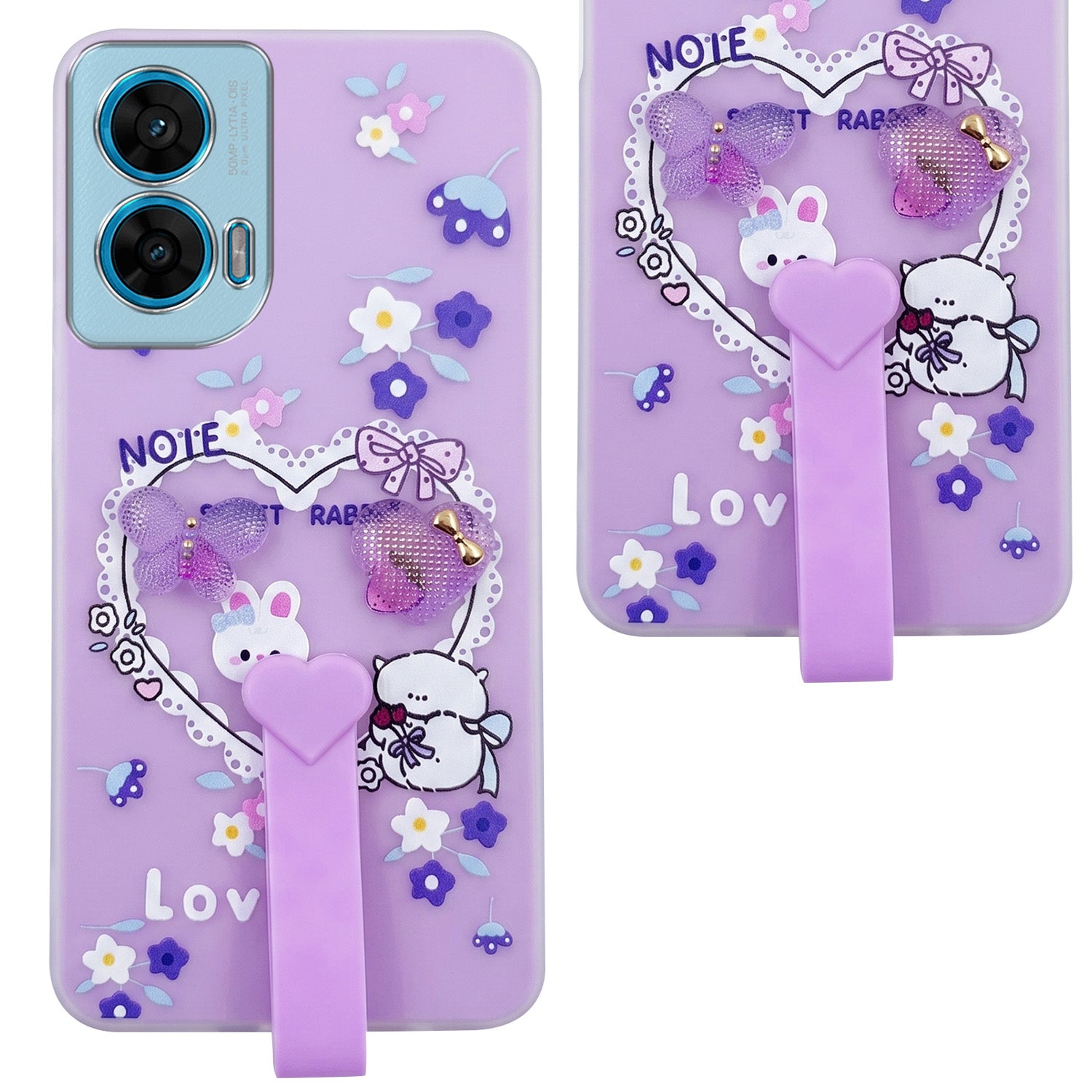 For Motorola Moto G96 Back Cover Case (3D Cute Heart Strap Holder | Camera Protection | Designer Girls Print)