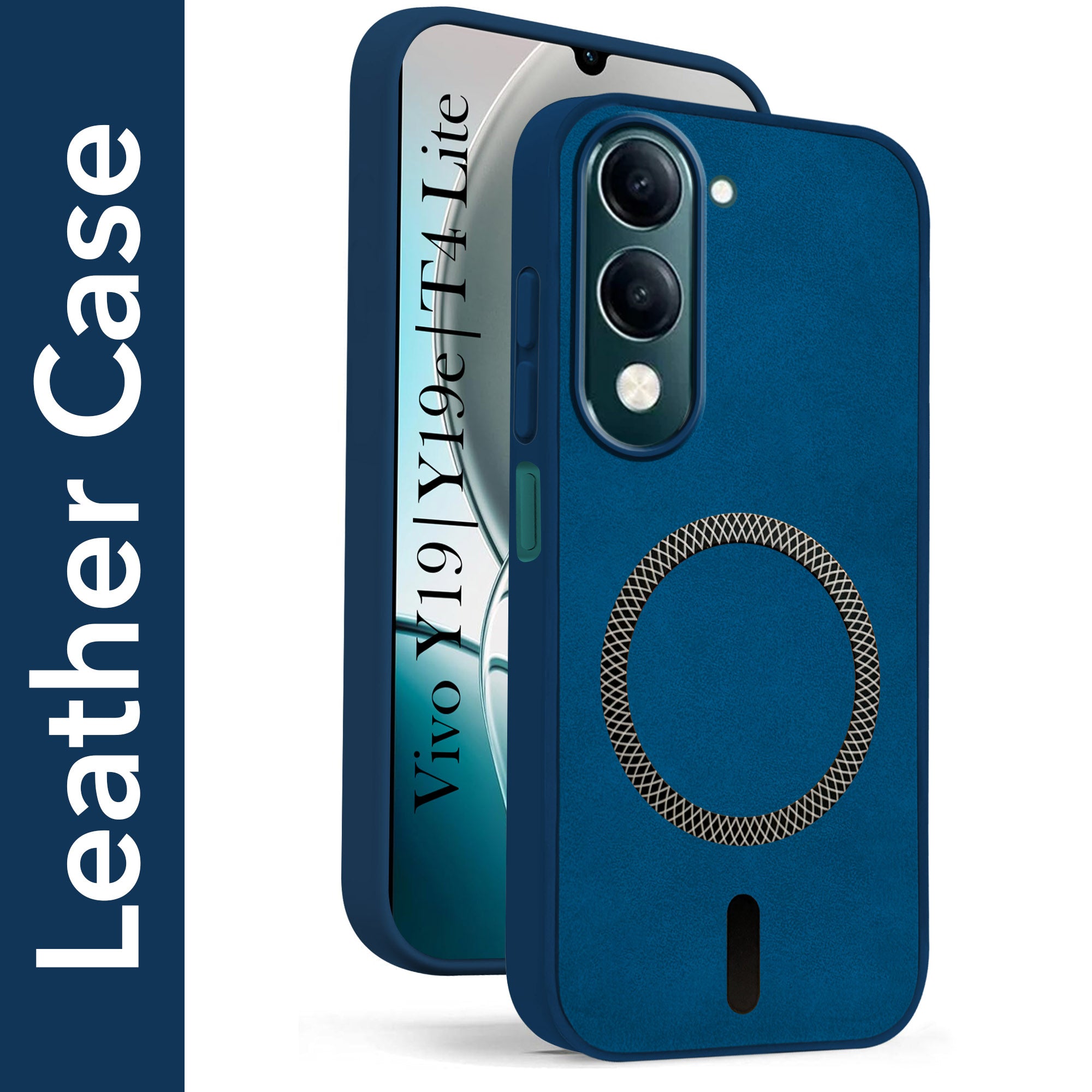 For Vivo Y19 | Vivo Y19e | Vivo T4 Lite Back Cover Case Leather Finish (MagSafe Compatible Wireless Charging | Soft Touch | Camera Bump Protection)