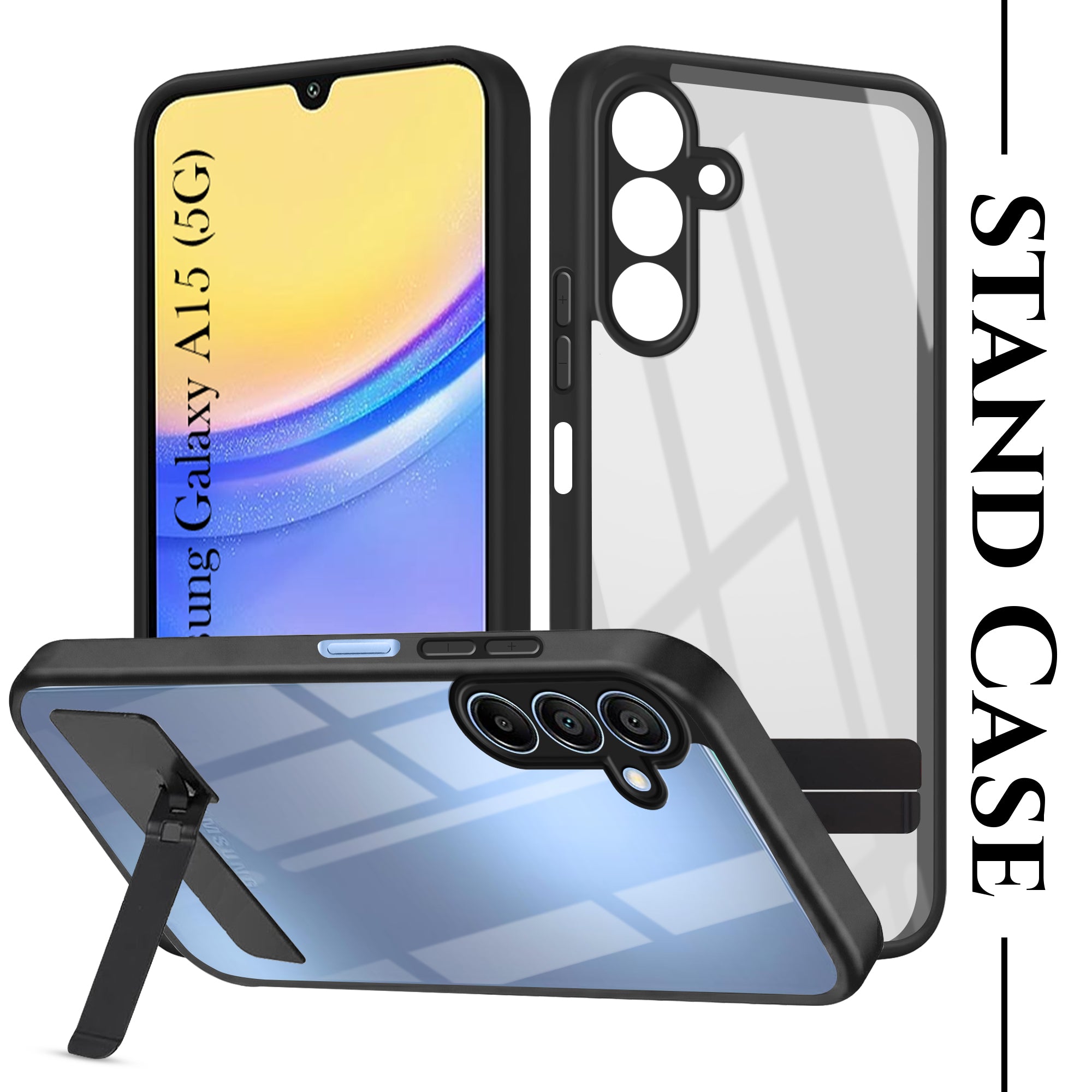 For Samsung Galaxy A15 5G Back Cover Case (Built-in Stand | Lifetime Anti Yellow | Kickstand Shockproof | Camera Protection | MagSafe Compatible)
