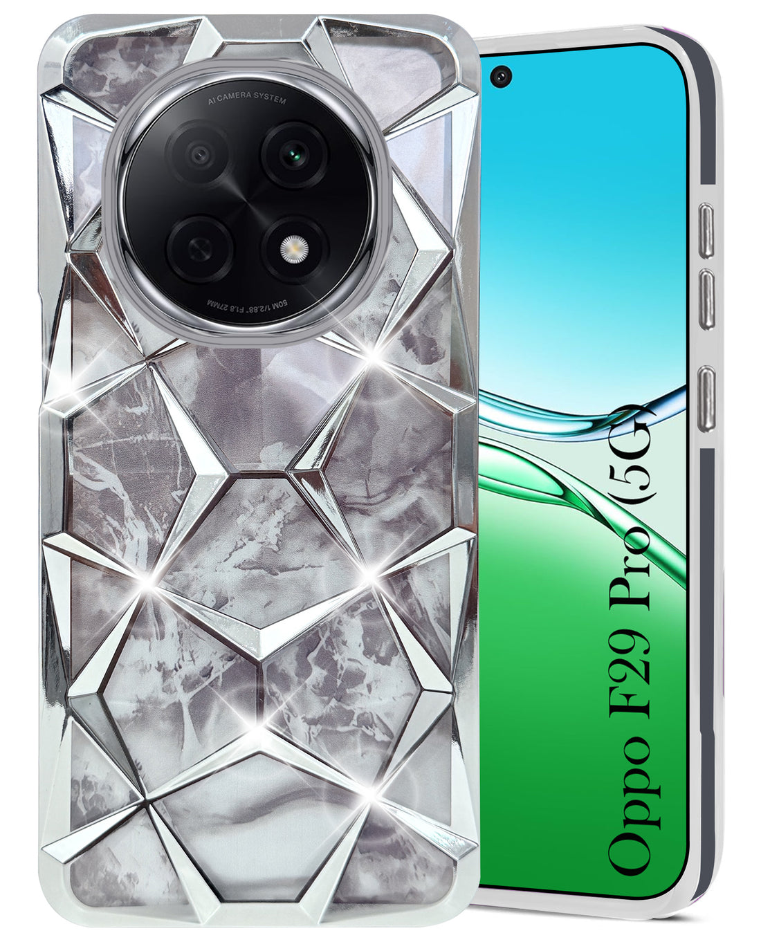 For Oppo F29 Pro Back Cover Case (Dual Design Glitter Sparkle and Detachable Diamond Print Case | Soft and Flexible)