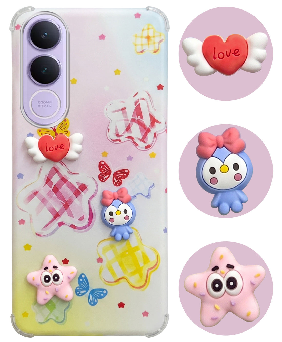 For Vivo V70 FE 5G Back Cover Case (3D Cute Cartoons | Hard Back Side Soft | Matte Premium Finish | HD Printing)