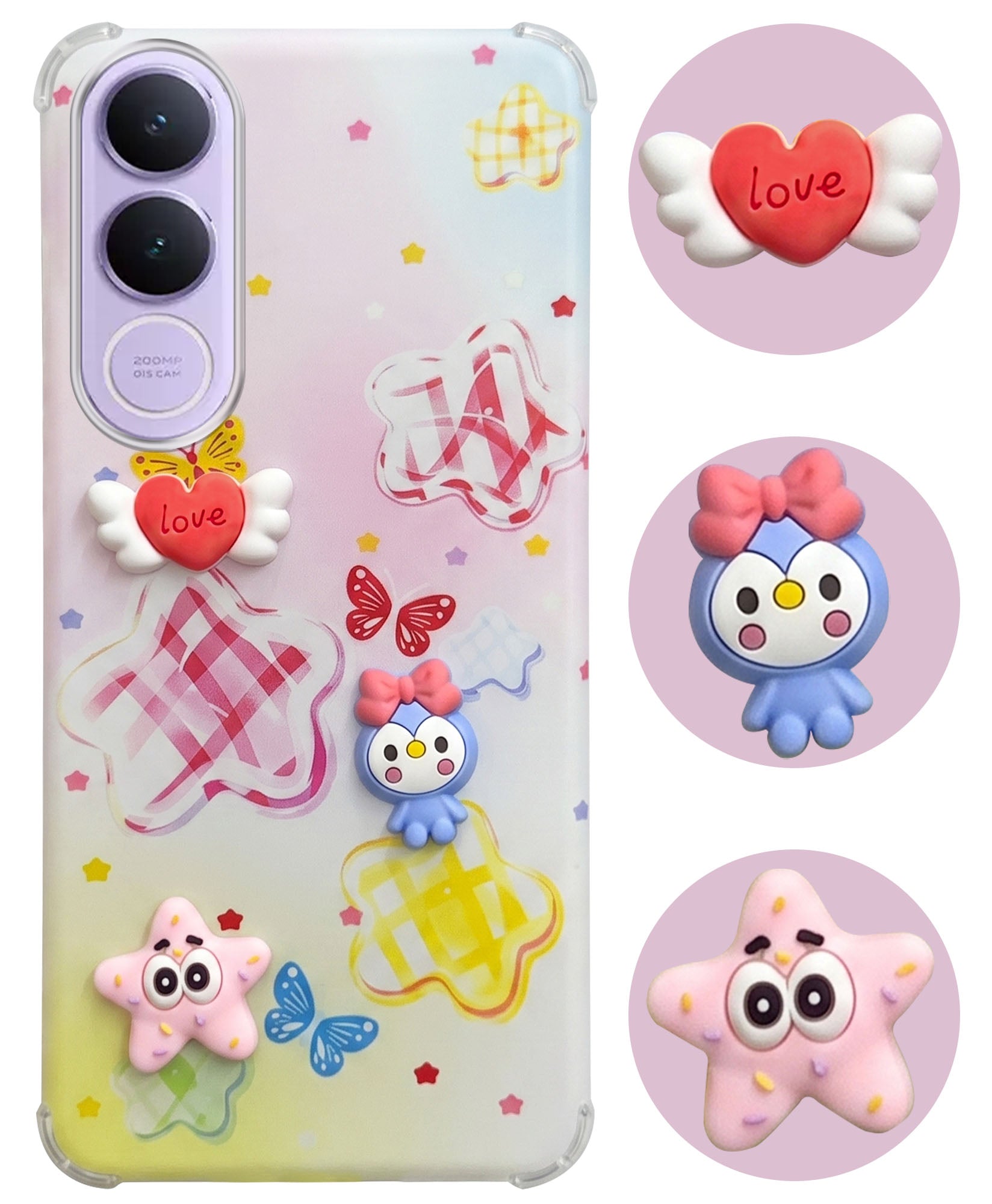 For Vivo V70 FE 5G Back Cover Case (3D Cute Cartoons | Hard Back Side Soft | Matte Premium Finish | HD Printing)