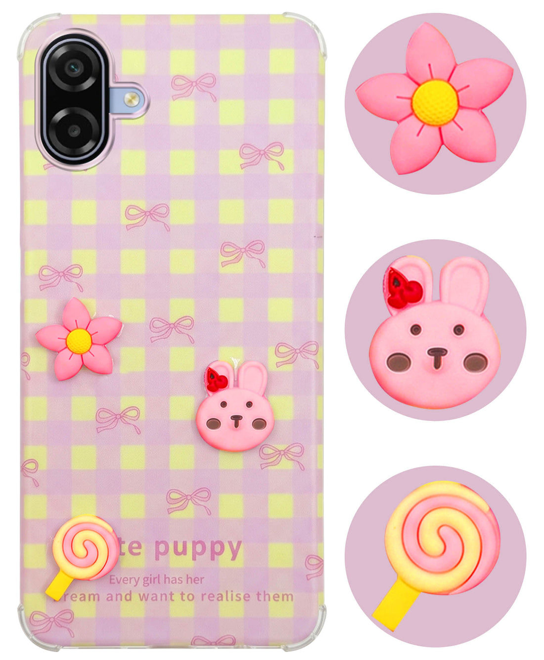For Samsung Galaxy M17e Back Cover Case (3D Cute Cartoons | Hard Back Side Soft | Matte Premium Finish | HD Printing)
