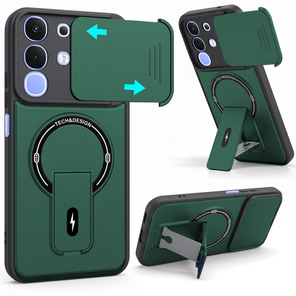 For Vivo iQOO Z10x Back Case Cover Metallic (Hybrid Armor Kickstand | Sliding Shutter Camera Protection | MagSafe Compatible)
