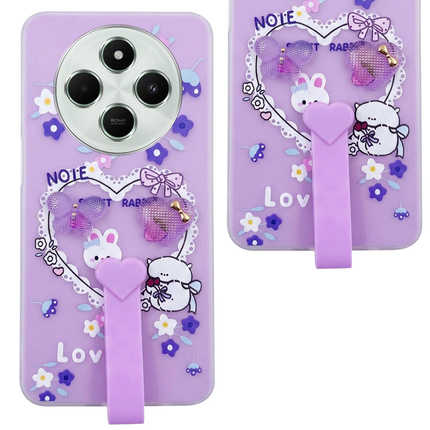 For Poco C75 | Poco M7 Back Cover Case (3D Cute Heart Strap Holder | Camera Protection | Designer Girls Print)