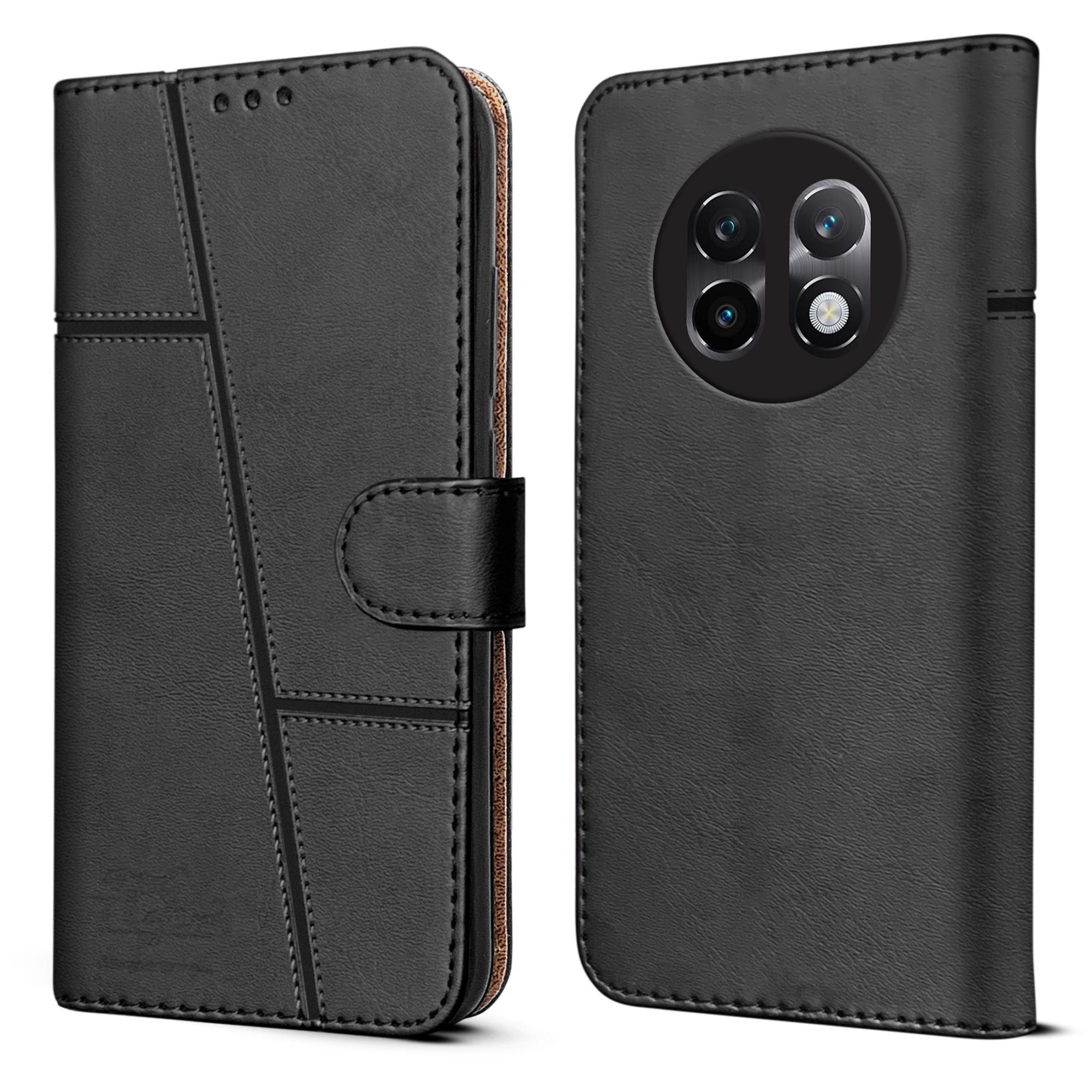 For Realme 13 Plus Flip Cover Case ( Stitched Leather with Magnetic Closure)