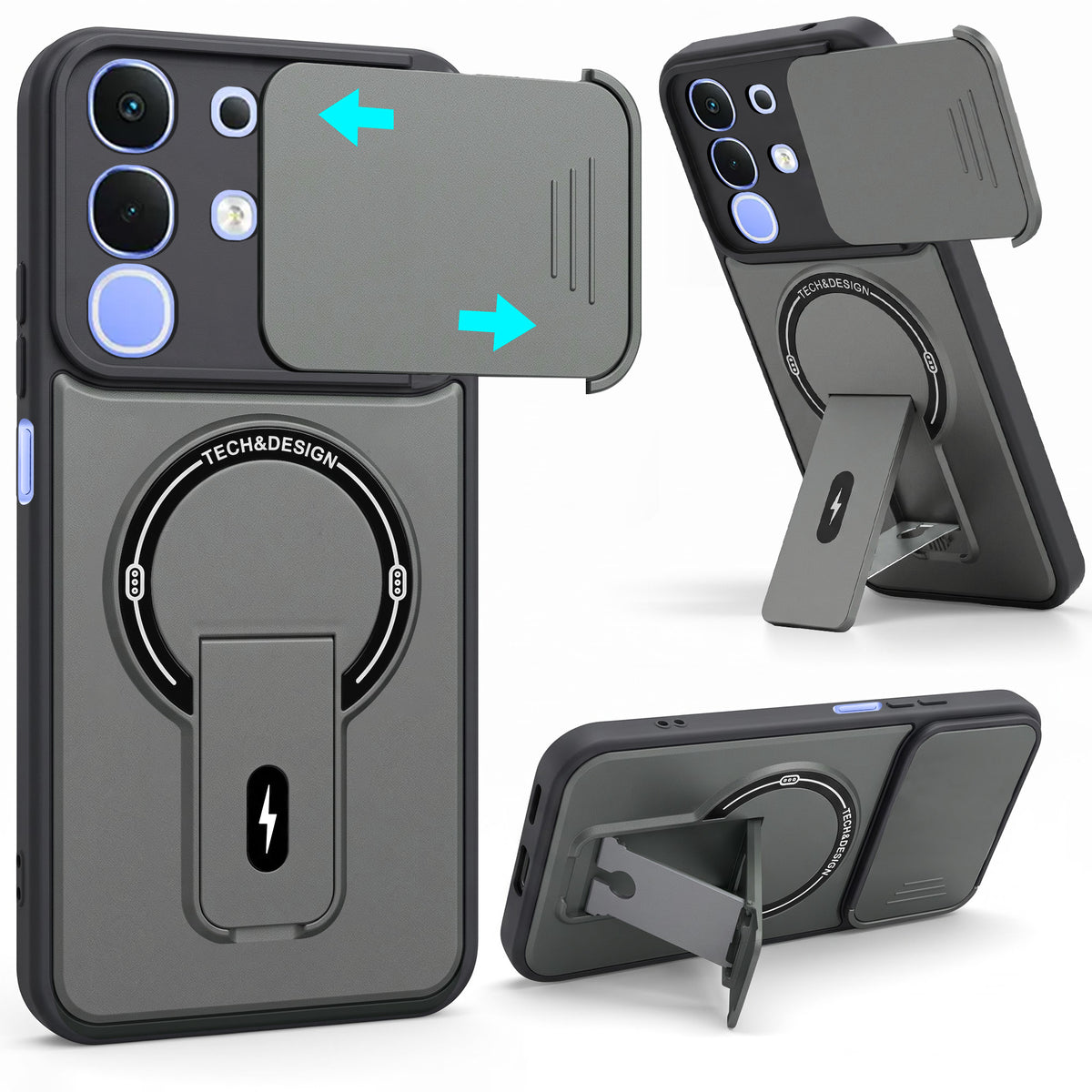 For Vivo iQOO Z10x Back Case Cover Metallic (Hybrid Armor Kickstand | Sliding Shutter Camera Protection | MagSafe Compatible)