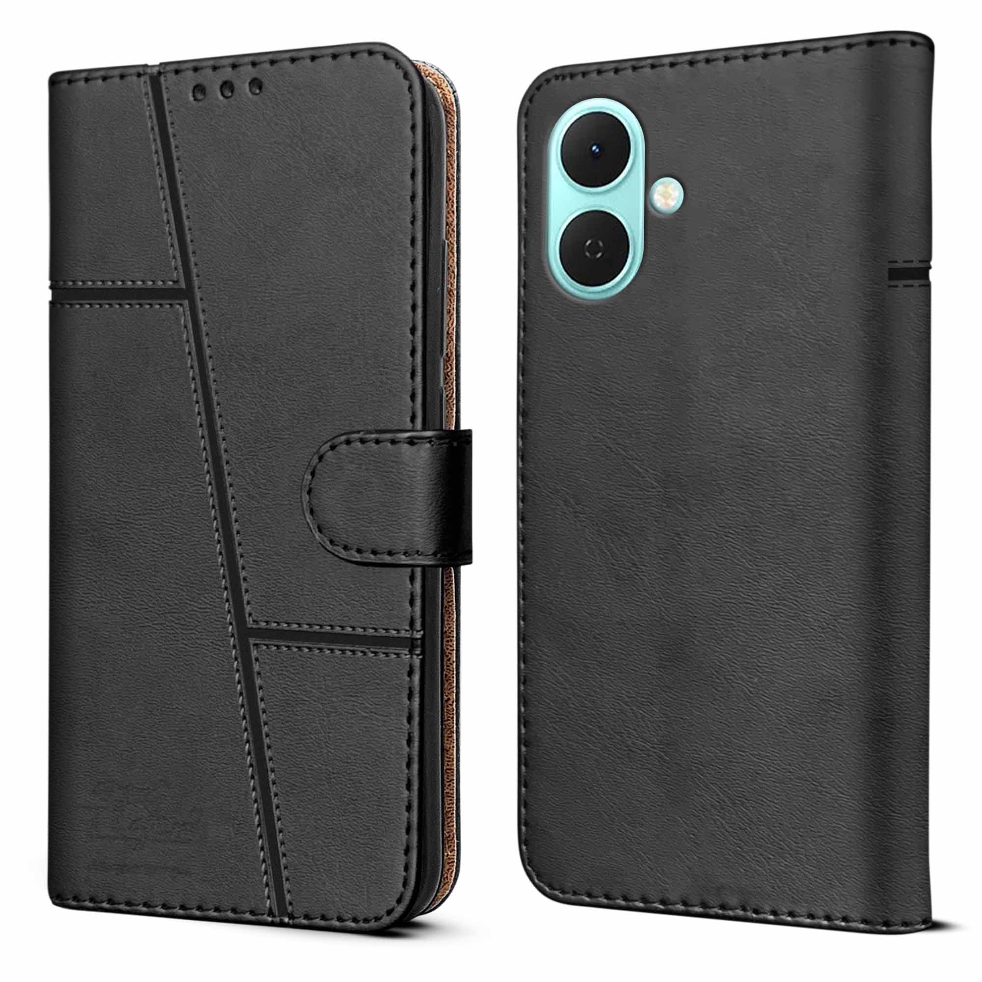 For Tecno Spark Go 2 Flip Cover Case ( Stitched Leather with Magnetic Closure)