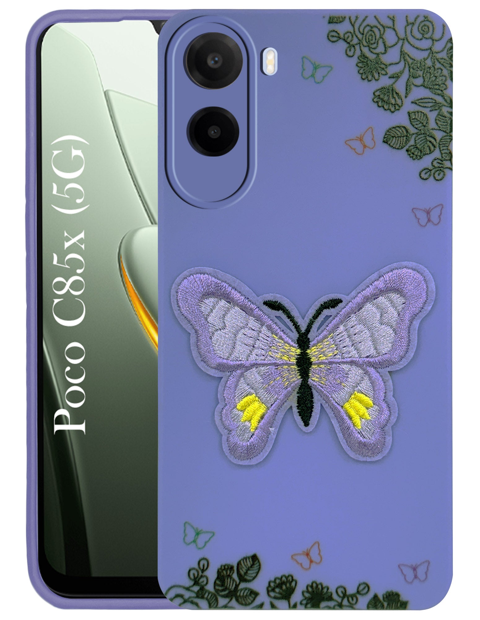 For Poco C85x 5G Back Cover Case (Soft Butterfly Embroidery | Women Teen Girls | Camera Protection| Matte Silicone)