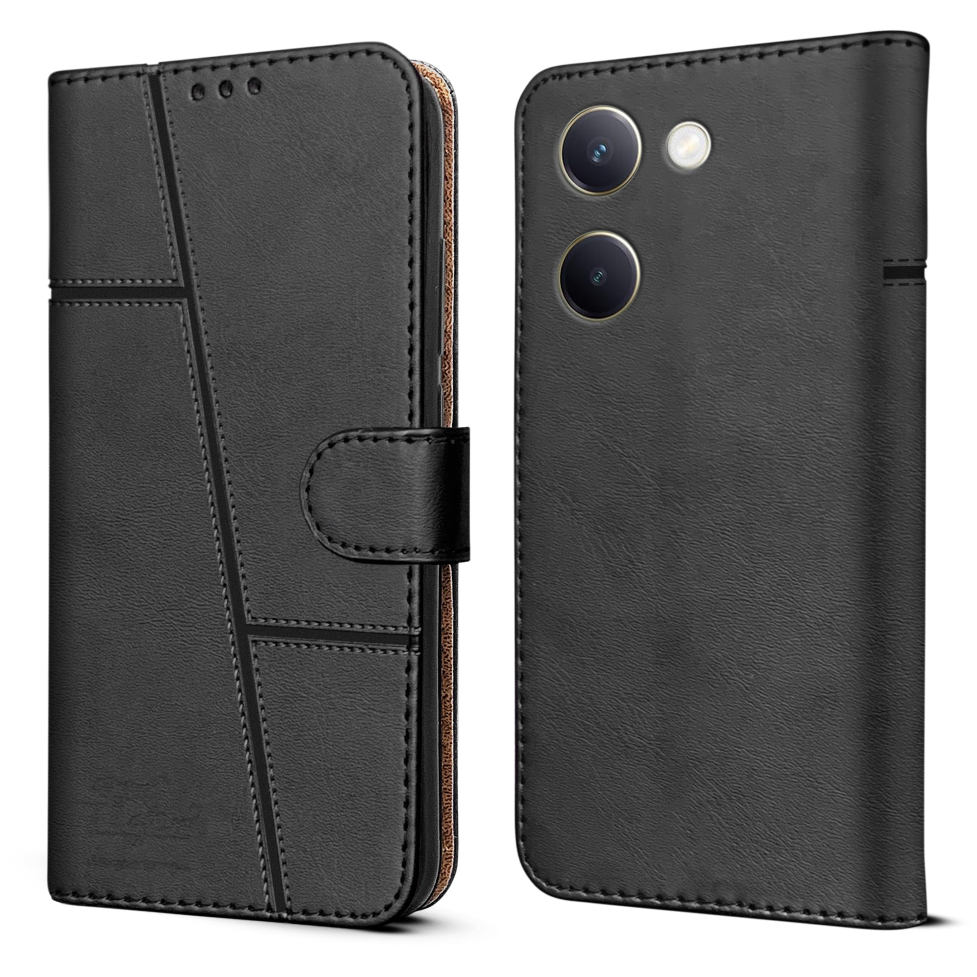 For Vivo Y300 Plus Flip Cover Case ( Stitched Leather with Magnetic Closure)