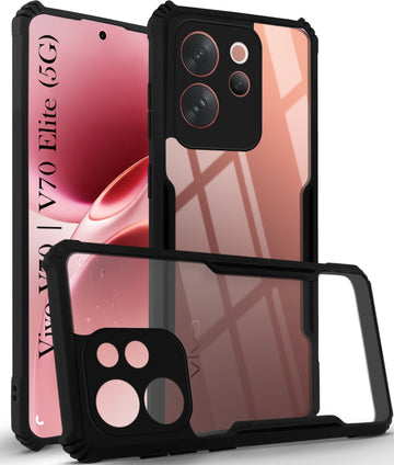 For Vivo V70 | Vivo V70 Elite 5G Back Cover Case Hybrid (Shockproof with Polycarbonate Clear Panel | Professional Black)