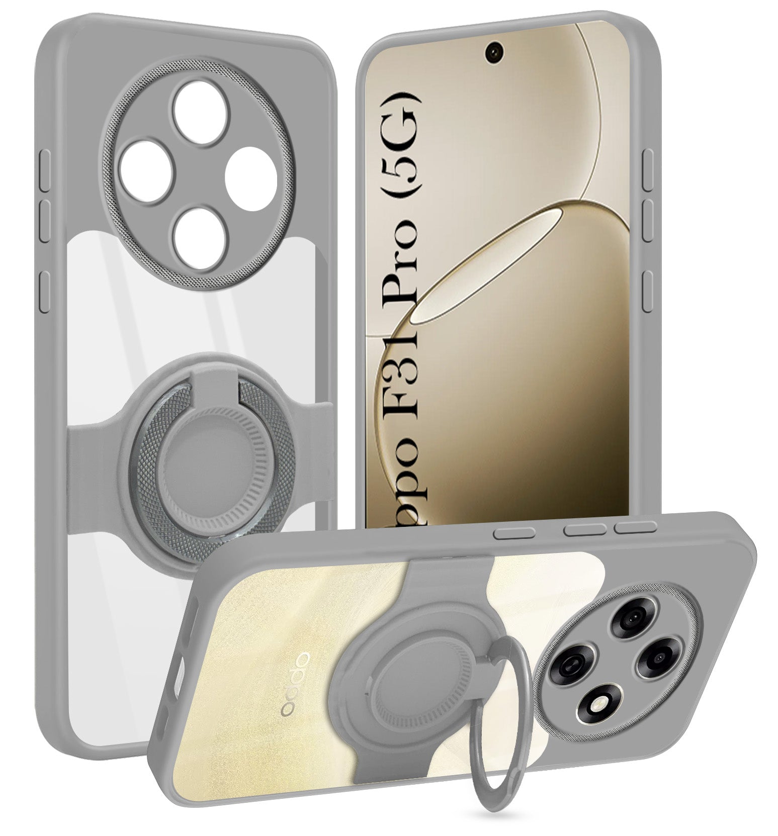 For Oppo F31 Pro Back Cover Case with stand (Built-in Ring Holder Kickstand | Lifetime Anti Yellow | Camera Protection)