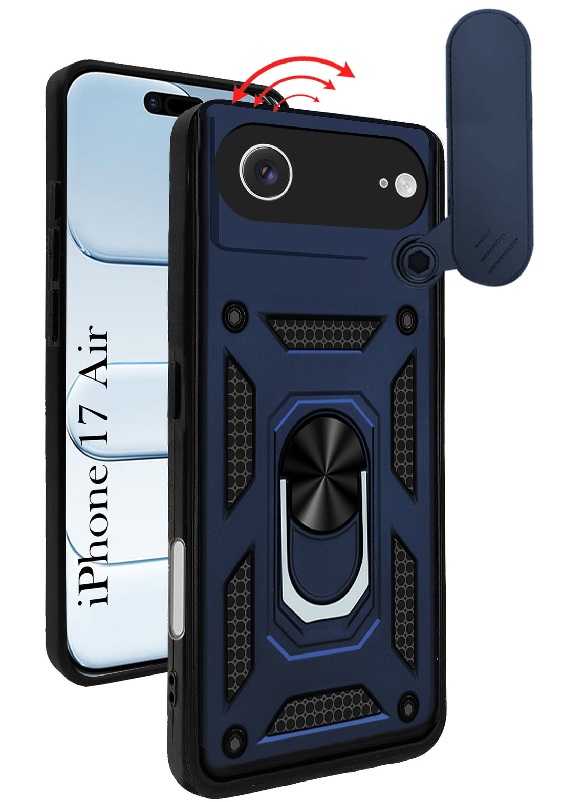 For Apple iPhone 17 Air Back Cover Case (Sliding Shutter Camera Protection | Polycarbonate |Ring Holder Kickstand)