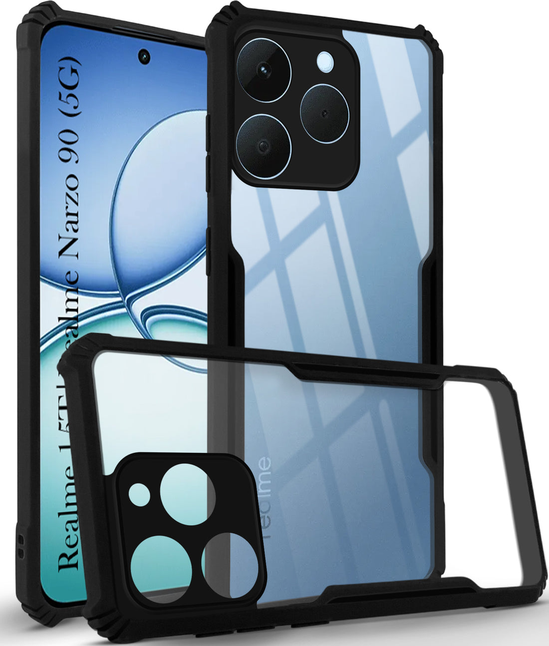 For Realme 15T | Realme Narzo 90 Back Case Cover (Shockproof with Polycarbonate Clear Panel | Professional Black)