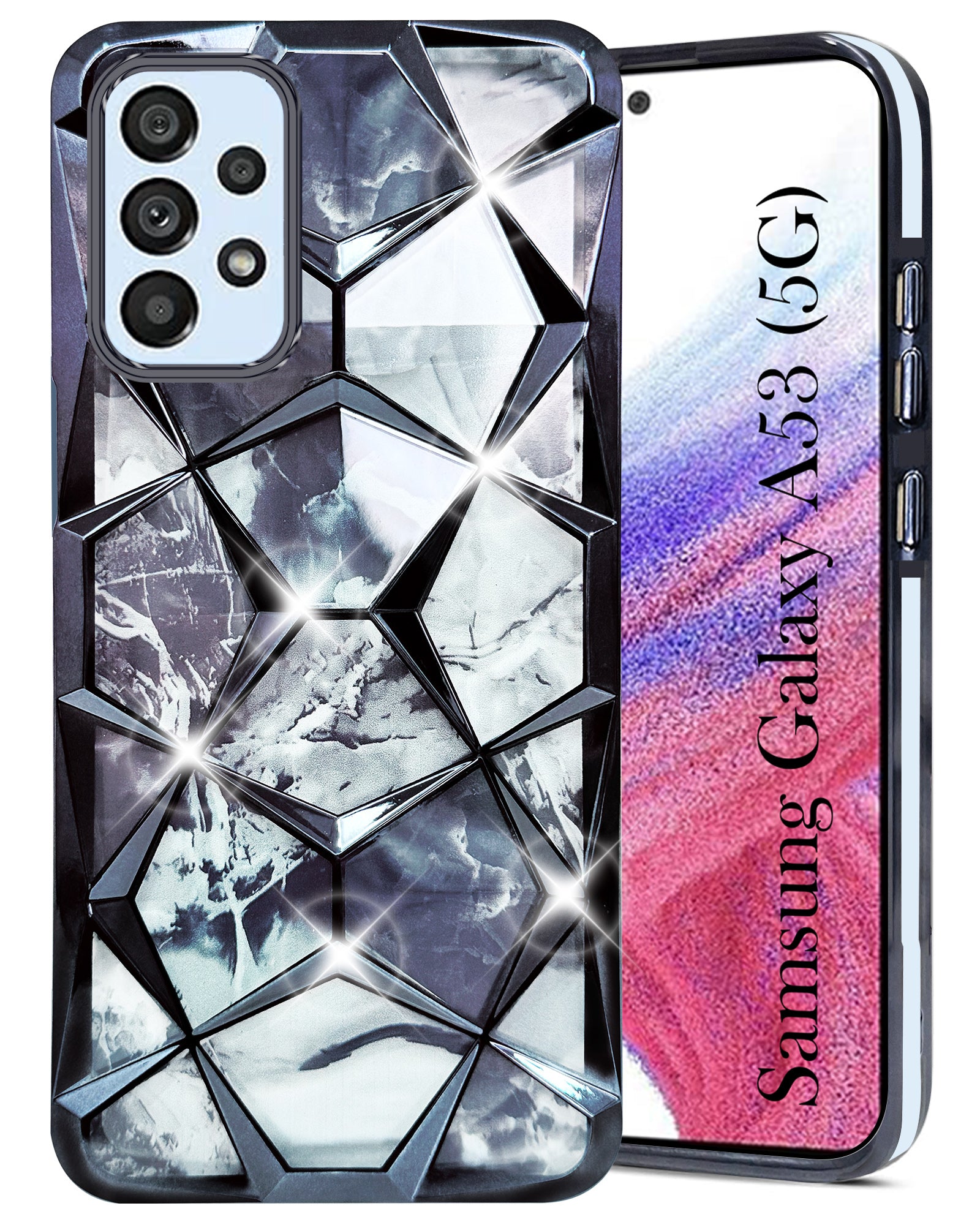 For Samsung Galaxy A53 5G Back Cover Case ( Dual Design Glitter Sparkle and Detachable Diamond Print Case | Soft and Flexible)
