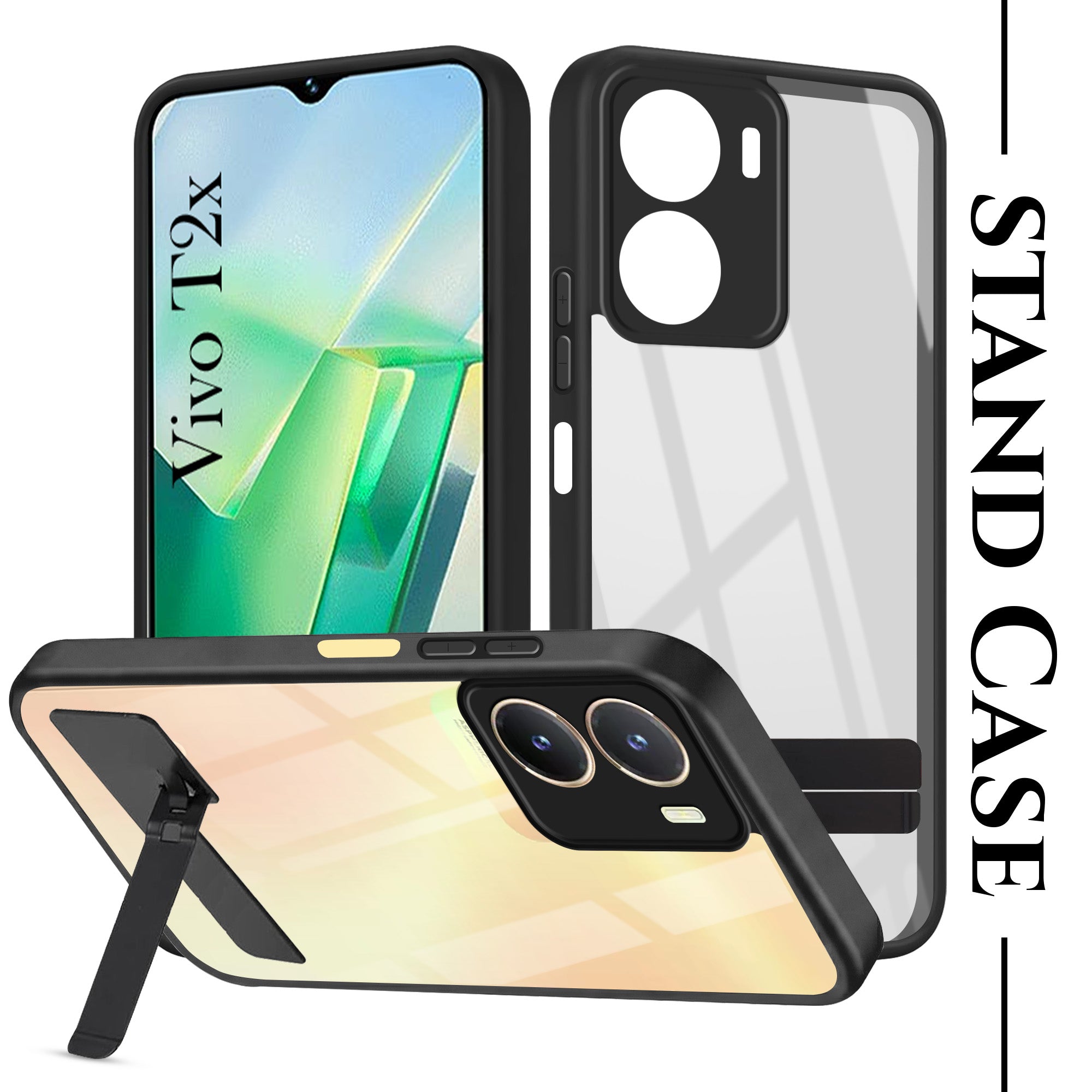 For Vivo T2x Back Cover Case (Built-in Stand | Lifetime Anti Yellow | Kickstand Shockproof | Camera Protection | MagSafe Compatible)
