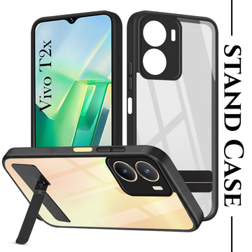 For Vivo T2x Back Cover Case (Built-in Stand | Lifetime Anti Yellow | Kickstand Shockproof | Camera Protection | MagSafe Compatible)