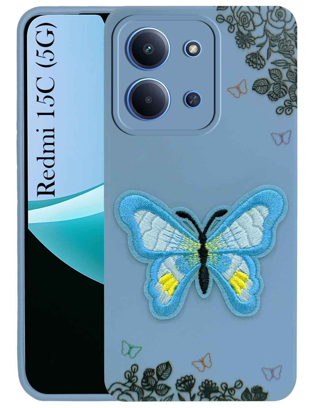 For Redmi 15C Back Cover Case (Soft ButterFly Embroidery | Women Teen Girls | Camera Protection| Matte Silicone)
