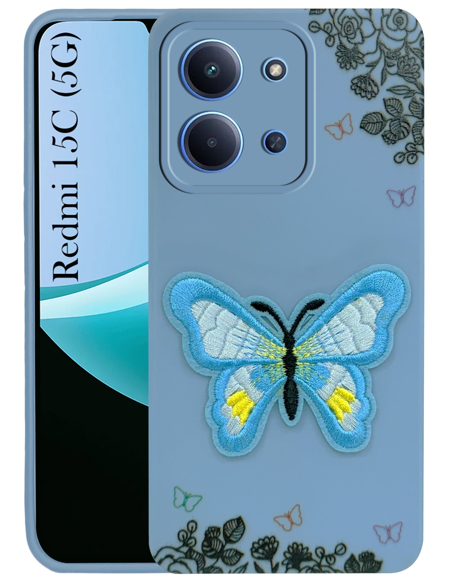 For Redmi 15C Back Cover Case (Soft ButterFly Embroidery | Women Teen Girls | Camera Protection| Matte Silicone)