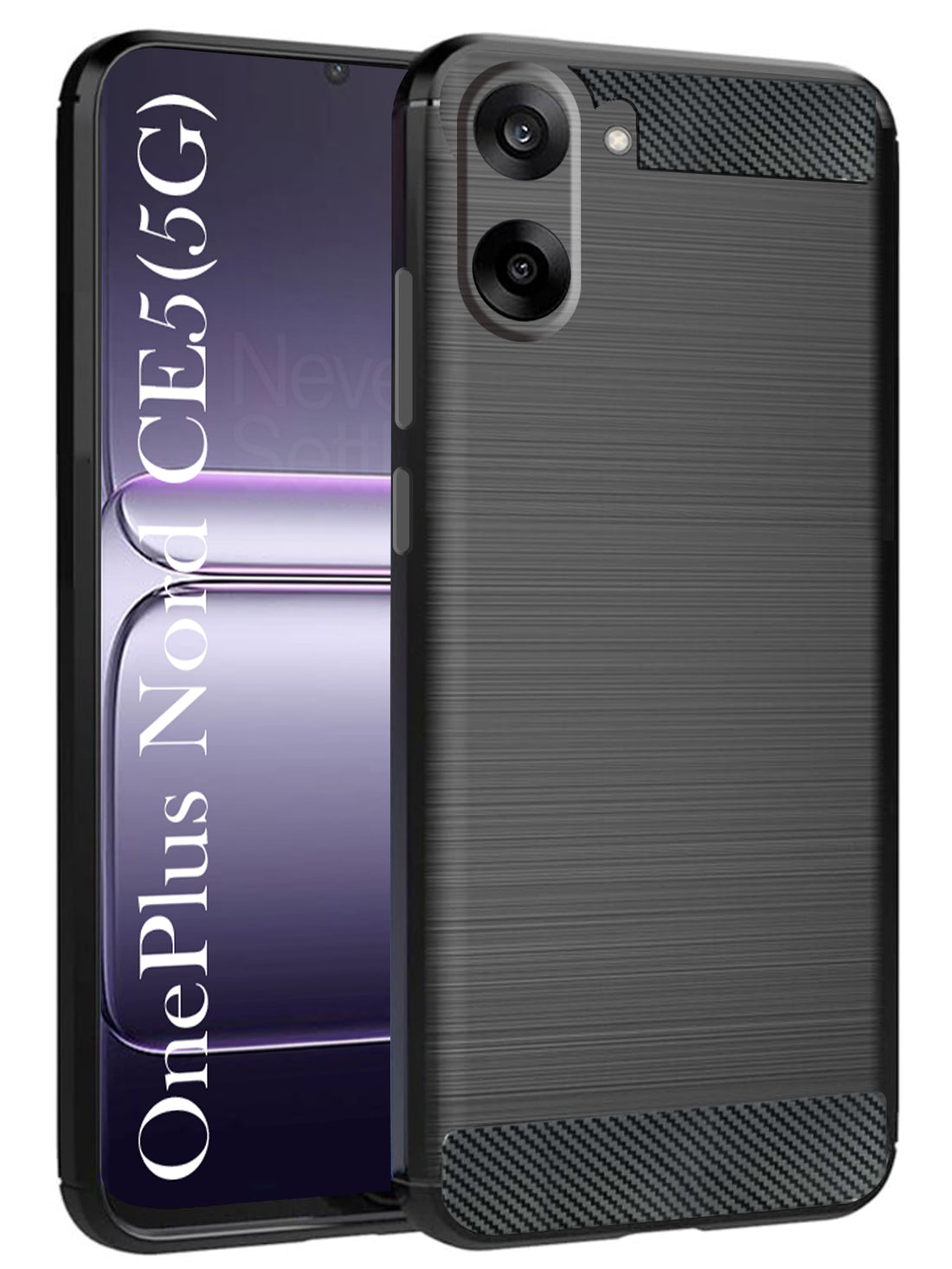 For Oneplus Nord CE 5 Back Cover Case ( Hybrid Armor Case | Carbon Fiber Shockproof | Soft and Flexible | Black )