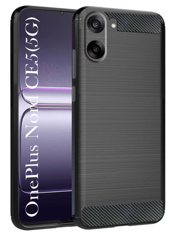 For Oneplus Nord CE 5 Back Cover Case ( Hybrid Armor Case | Carbon Fiber Shockproof | Soft and Flexible | Black )