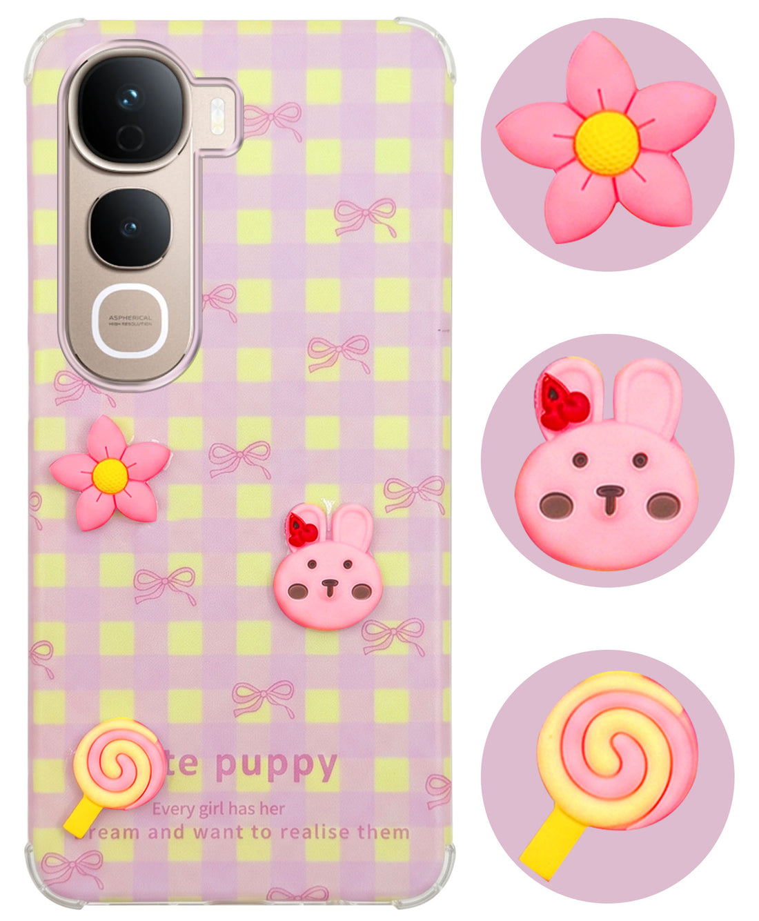 For Vivo Y400 Pro Back Cover Case (3D Cute Cartoons | Hard Back Side Soft | Matte Premium Finish | HD Printing)
