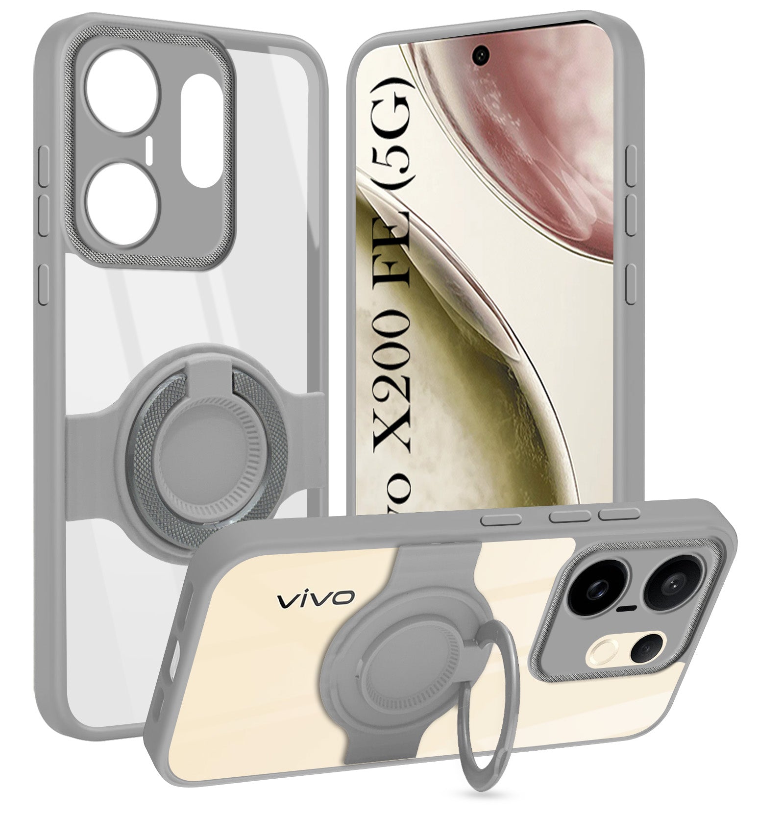 For Vivo X200 FE Back Cover Case with stand (Built-in Ring Holder Kickstand | Lifetime Anti Yellow | Camera Protection)