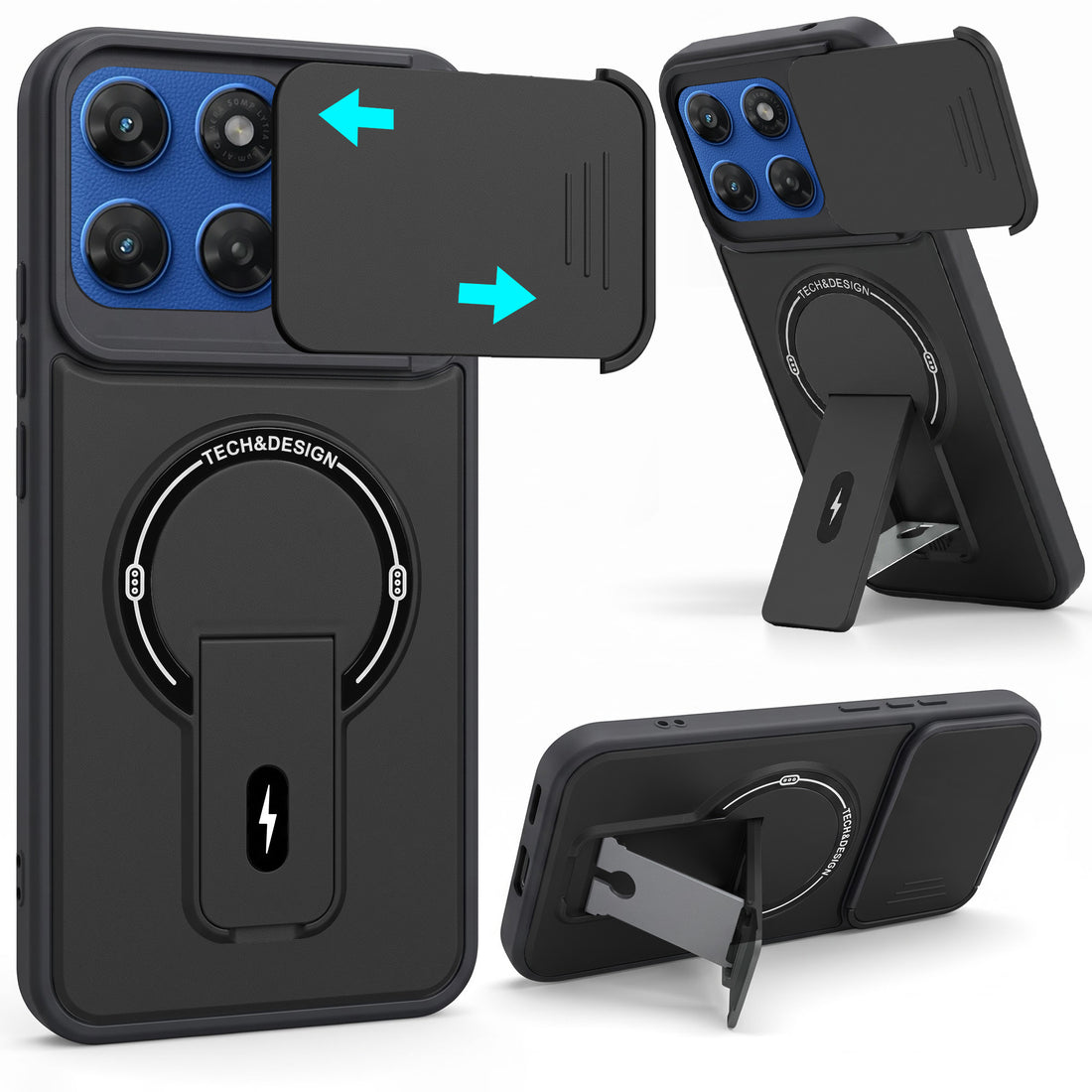 For Motorola Moto G67 Power | G57 Power Back Case Cover Metallic (Hybrid Armor Kickstand | Sliding Shutter Camera Protection | MagSafe Compatible)