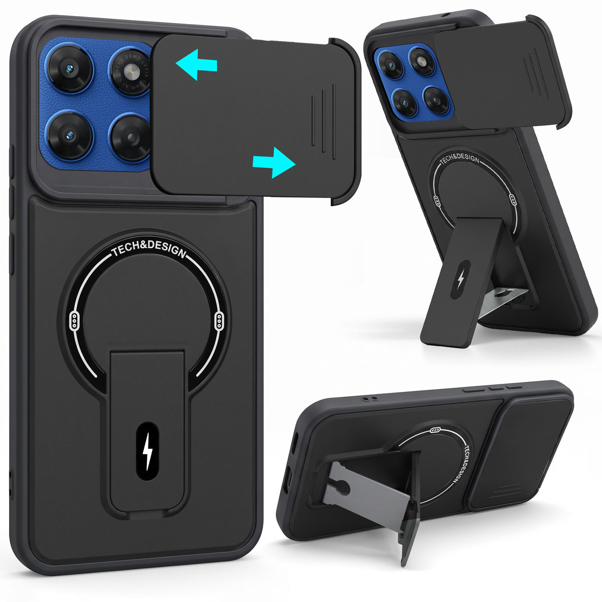 For Motorola Moto G67 Power | G57 Power Back Case Cover Metallic (Hybrid Armor Kickstand | Sliding Shutter Camera Protection | MagSafe Compatible)