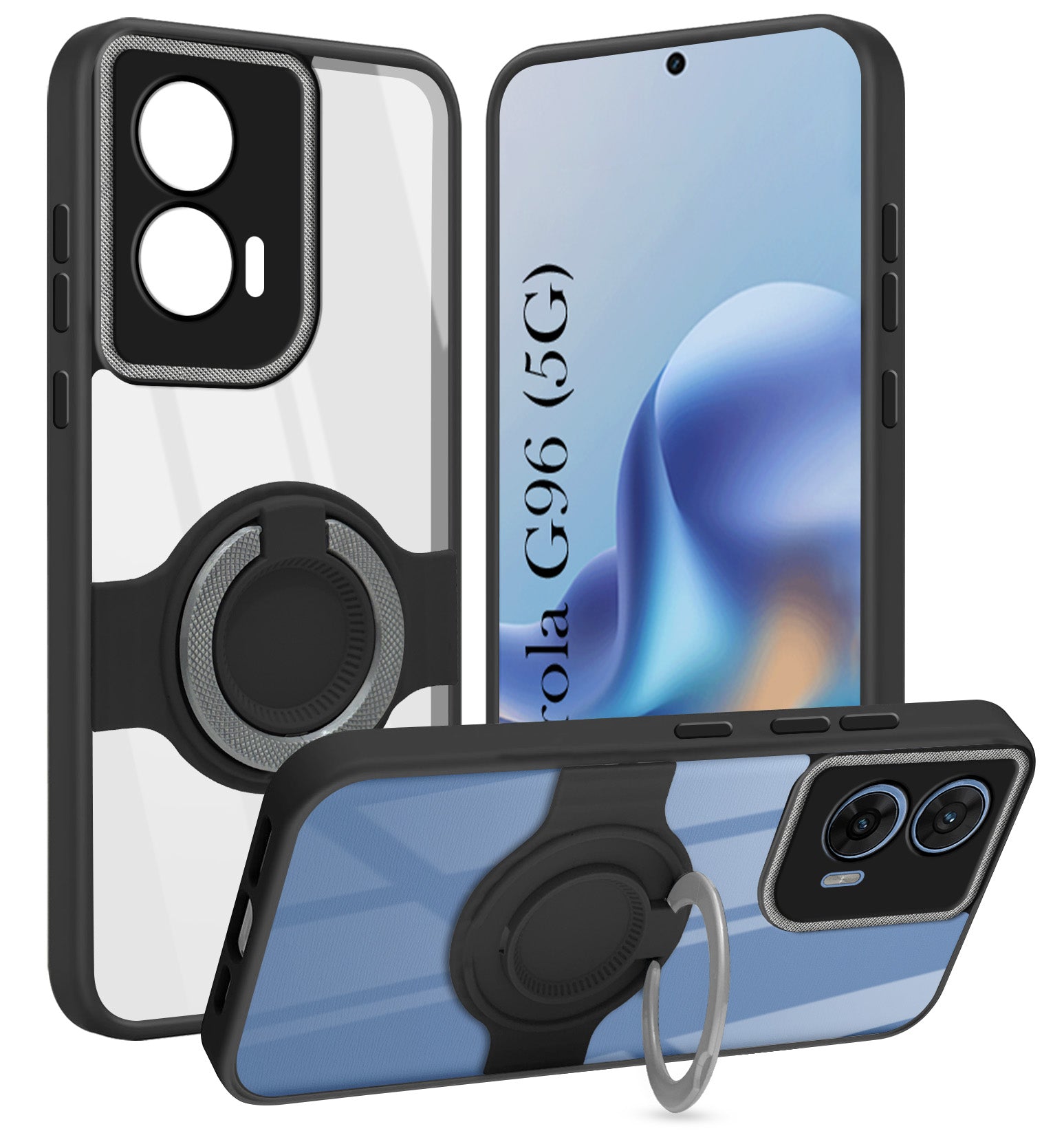 For Motorola Moto G96 Back Cover Case with stand (Built-in Ring Holder Kickstand | Lifetime Anti Yellow | Camera Protection)