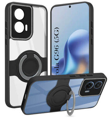 For Motorola Moto G96 Back Cover Case with stand (Built-in Ring Holder Kickstand | Lifetime Anti Yellow | Camera Protection)