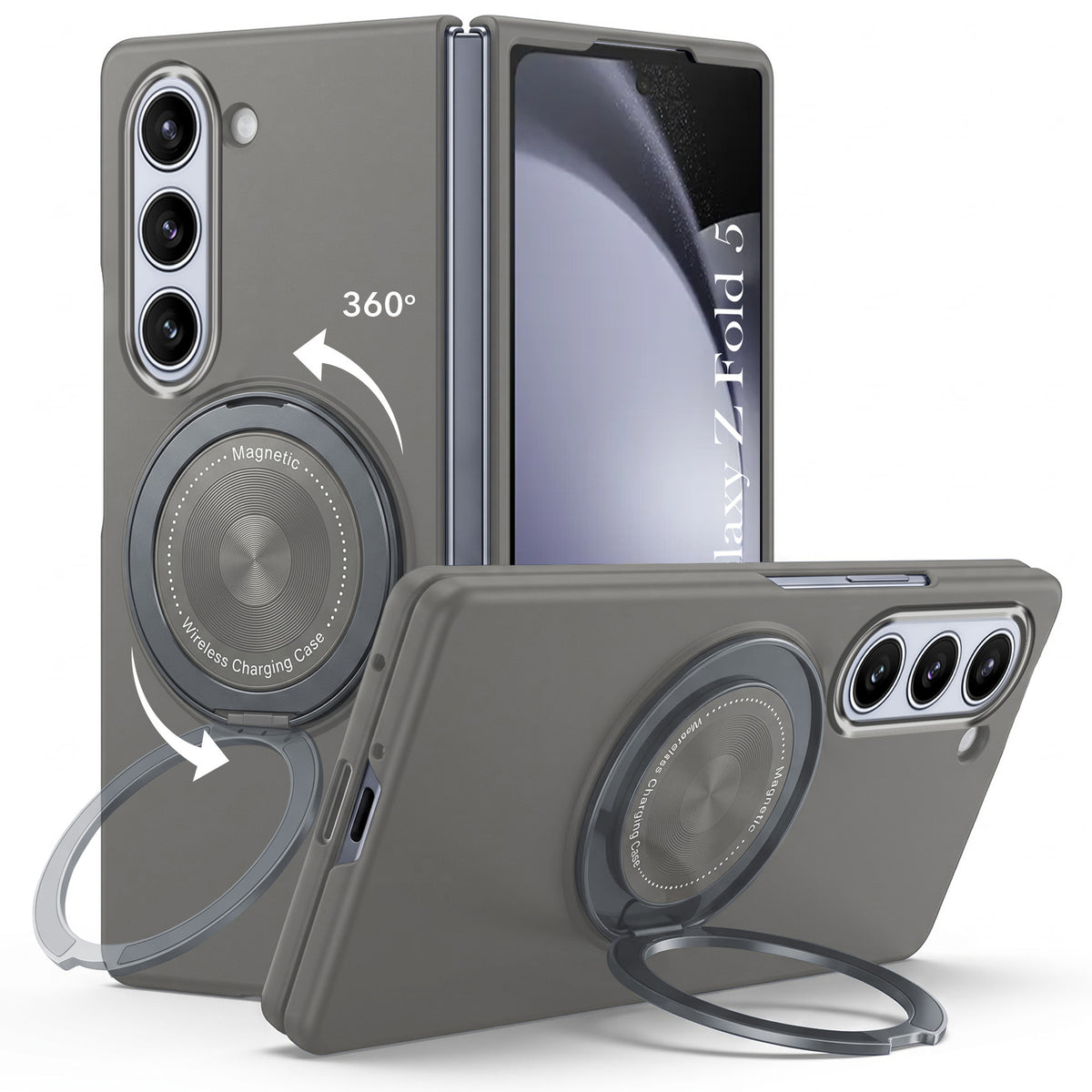 For Samsung Galaxy Z Fold 5 5G Back Cover Case (360° Rotating Kickstand Ring | Shockproof Camera Protection | Magnetic MagSafe Wireless Charging Support)