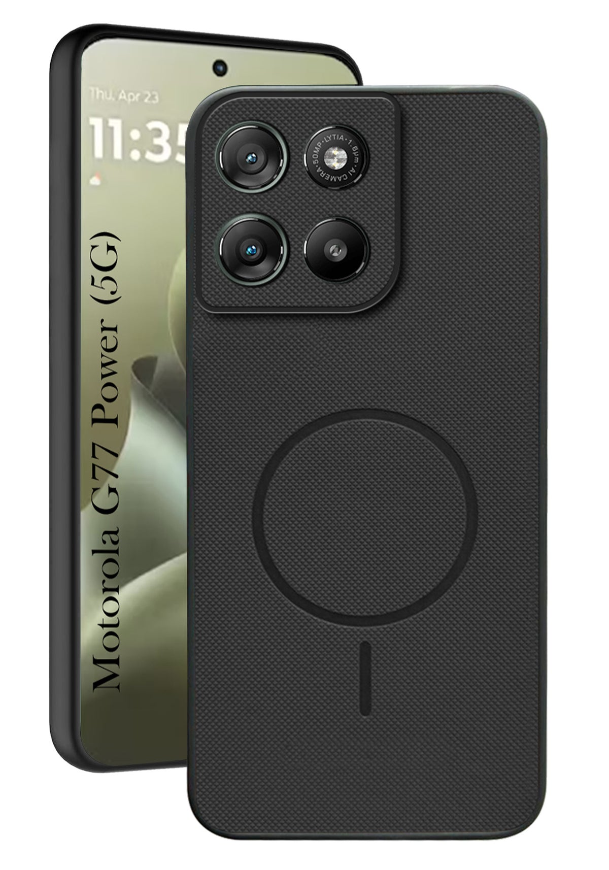 For Motorola Moto G77 Power Back Cover Case PU Leather (Texture Grip Design | Professional Minimalist | Camera Protection | Soft and Flexible)