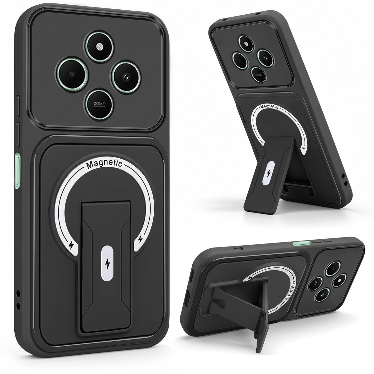 For Poco C75 | Poco M7 Back Case Cover Metallic (Hybrid Armor Kickstand | MagSafe Compatible | Camera Protection Shockproof)