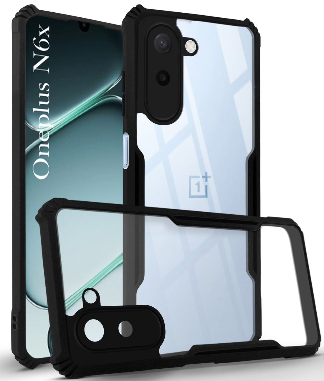 For OnePlus N6X Back Cover Case Hybrid (Shockproof with Polycarbonate Clear Panel | Professional Black)