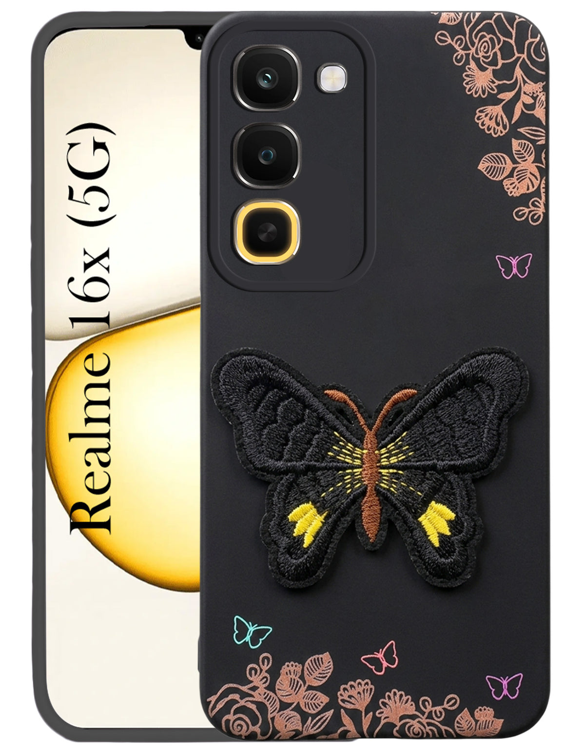 For Realme 16x 5G Back Cover Case (Soft Butterfly Embroidery | Women Teen Girls | Camera Protection| Matte Silicone)