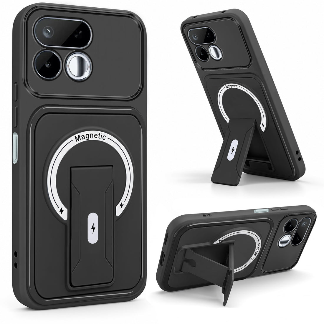 For Realme 16T 5G Back Case Cover Metallic (Hybrid Armor Kickstand | MagSafe Compatible | Camera Protection Shockproof)