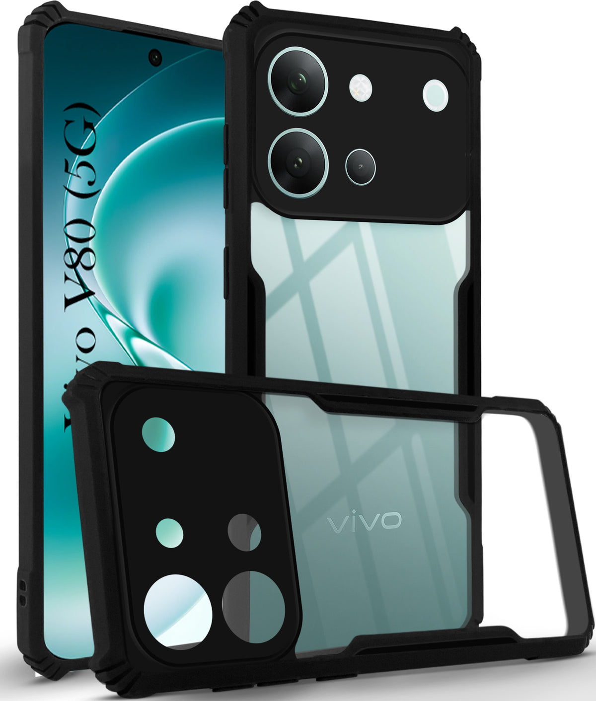 For Vivo V80 5G Back Cover Case Hybrid (Shockproof with Polycarbonate Clear Panel | Professional Black)