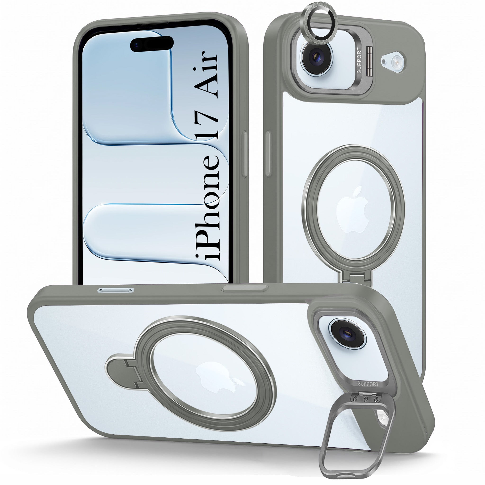 For Apple iPhone 17 Air Back Cover Case Crystal (Lifetime Anti Yellow | Magnetic Ring Stand | Camera Lens Protection | MagSafe Compatible)
