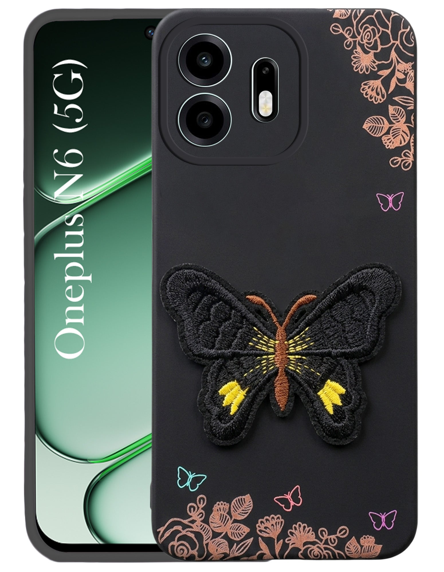 For OnePlus N6 Back Cover Case (Soft Butterfly Embroidery | Women Teen Girls | Camera Protection| Matte Silicone)